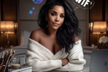 Confident Black woman planning at a laptop with digital product strategy notes — lifestyle and wealth empowerment for women over 40.