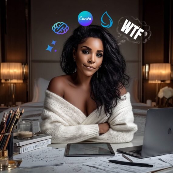 Confident Black woman planning at a laptop with digital product strategy notes — lifestyle and wealth empowerment for women over 40.