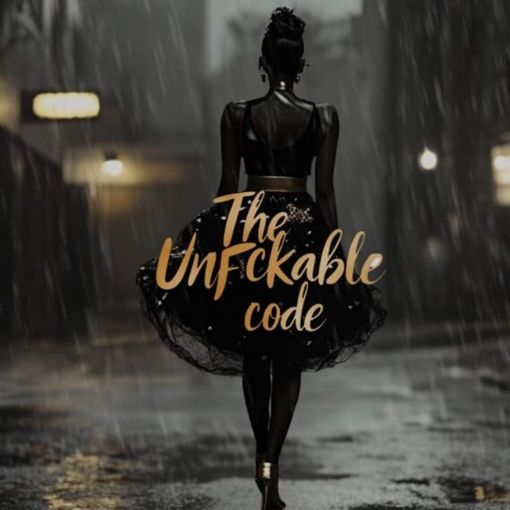 Silhouetted Black woman walking confidently through rain at night, wearing an elegant dress, symbolizing strength, clarity, and the Unfuckable Code mindset